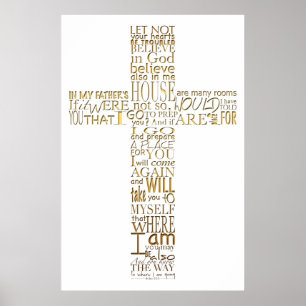 Christian Cross golden Bible Verses Poster