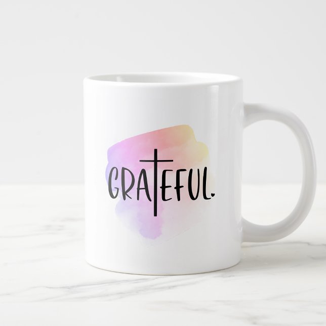 Christian Cross Grateful Typography Large Coffee Mug (Creator Uploaded)