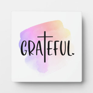 Christian Cross Grateful Typography Tabletop Plaque