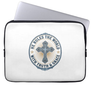 Christian Cross He Rules the World Laptop Sleeve