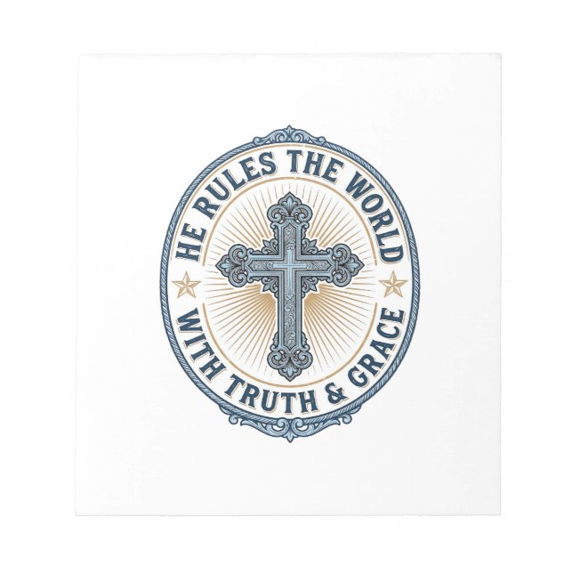 Christian Cross He Rules the World Notepad (Front)