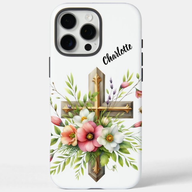 Christian Cross Highlighted by Floral Spring Halo Case-Mate iPhone Case (Back)
