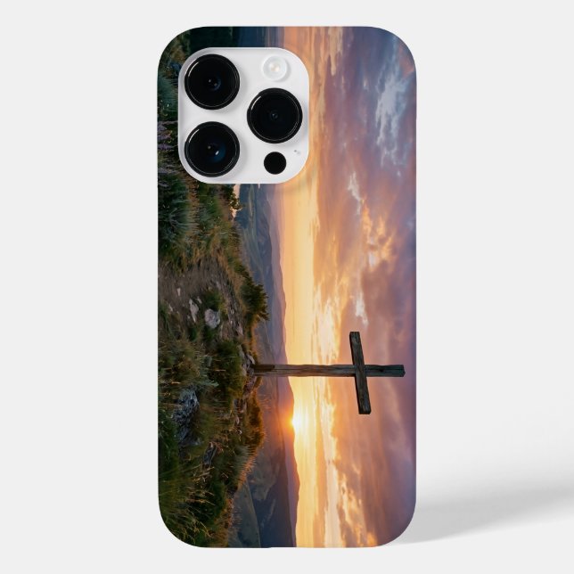 Christian Cross Hilltop Sunset iPhone Case (Back)