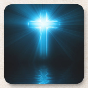 Christian Cross in Blue Light Coaster