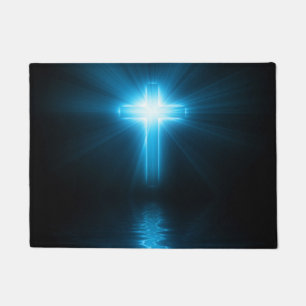 Christian Cross in Blue Light Doormat