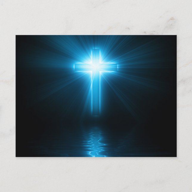 Christian Cross in Blue Light Postcard (Front)