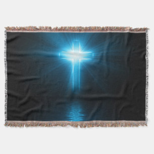 Christian Cross in Blue Light Throw Blanket