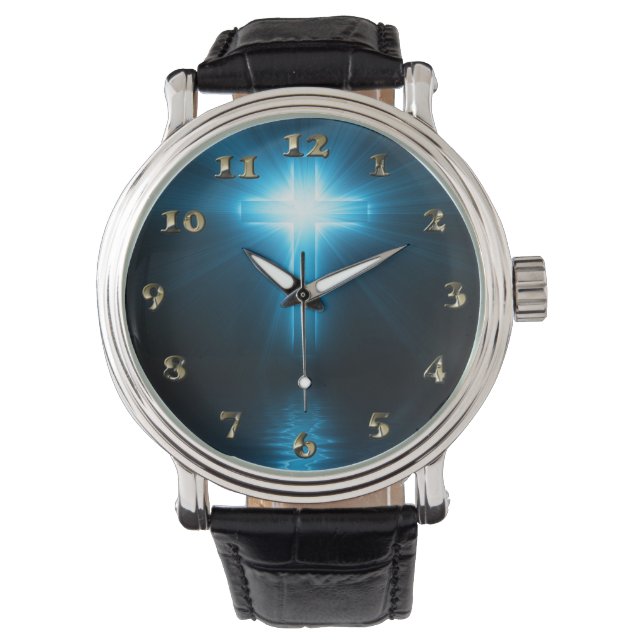 Christian Cross in Blue Light Watch (Front)