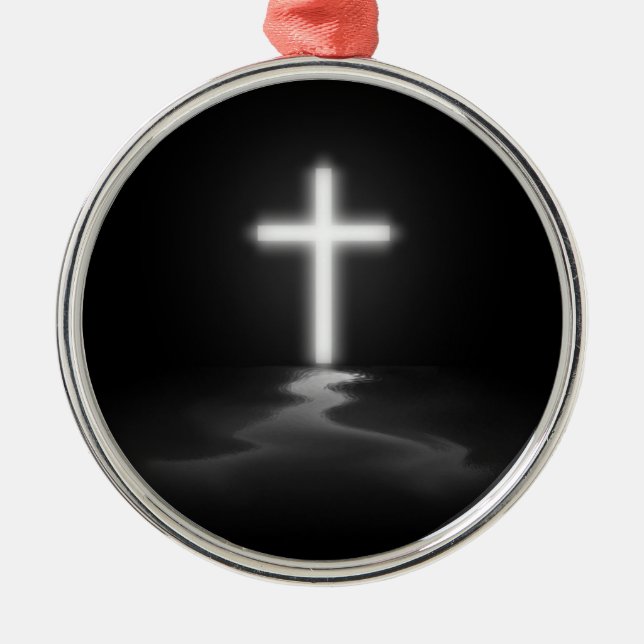 Christian Cross in the Mist Metal Ornament (Front)