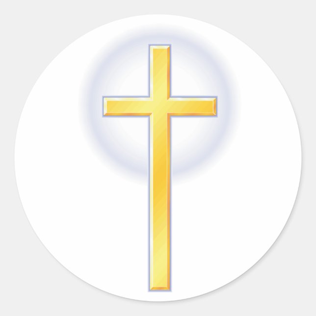 Christian Cross in Yellow Classic Round Sticker (Front)