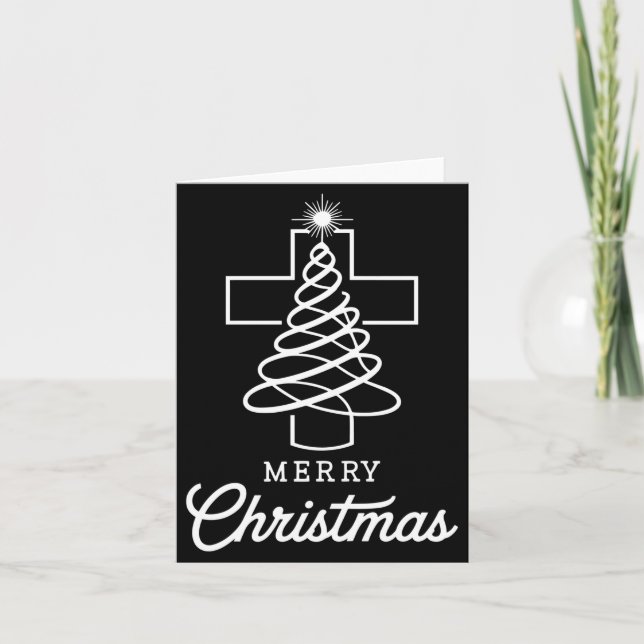 Christian Cross Jesus Merry Christmas Xmas Tree Ho Card (Front)