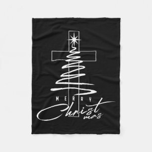 Christian Cross Jesus Merry Christmas Xmas Tree Ho Fleece Blanket