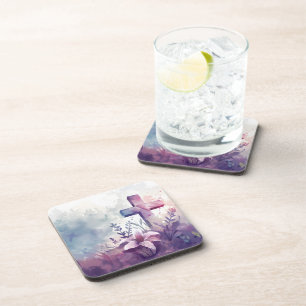Christian Cross. Lilac. Coaster