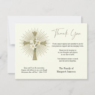 Christian Cross Lilies Funeral Condolence Sympathy Thank You Card