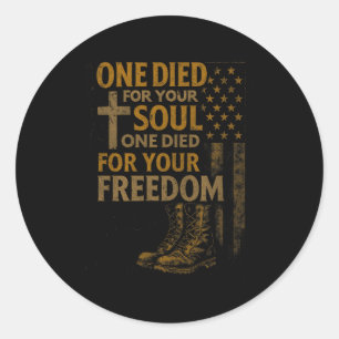 Christian Cross Military Veteran American Flag Fai Classic Round Sticker