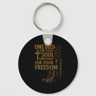 Christian Cross Military Veteran American Flag Fai Key Ring