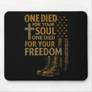 Christian Cross Military Veteran American Flag Fai Mouse Pad