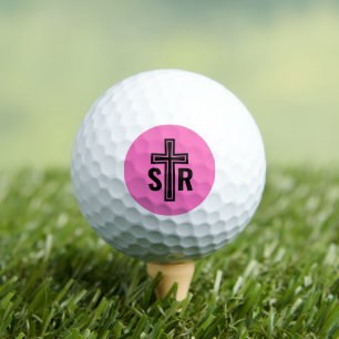 Christian Cross Monogrammed Initials Modern Pink Golf Balls