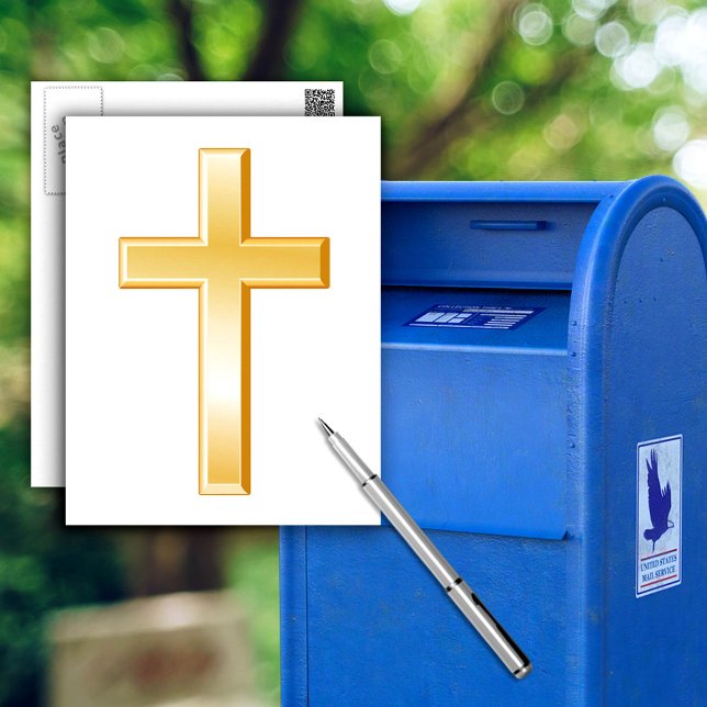 Christian Cross Postcard (The gold cross is a symbol of the Christian faith. Customize this postcard with your text.  )