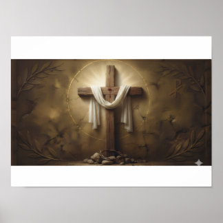 Christian Cross Poster | Rustic Wooden Cross Wall