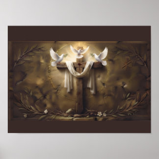 Christian Cross Poster with Doves | Jesus Cross