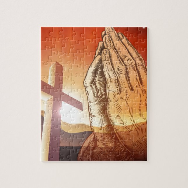 Christian Cross Praying Hands Jigsaw Puzzle (Vertical)