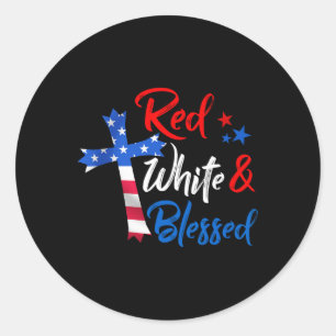 Christian Cross Red White And Blessed 4th Of July Classic Round Sticker