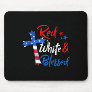 Christian Cross Red White And Blessed 4th Of July Mouse Pad