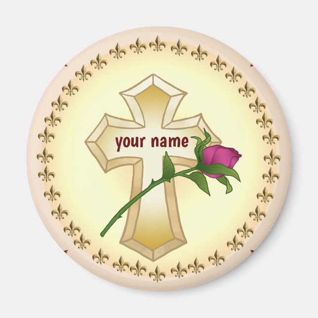 Christian Cross Rose  magnet (Front)