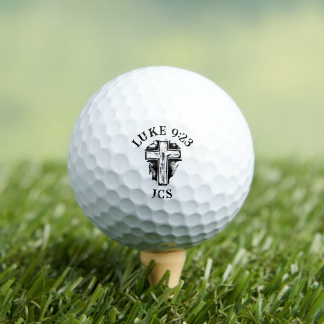 Christian Cross Rustic Monogrammed Verse Black Golf Balls (Insitu Tee)