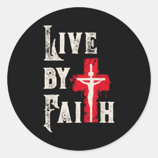 Christian Cross Scripture Live By Faith  Classic Round Sticker
