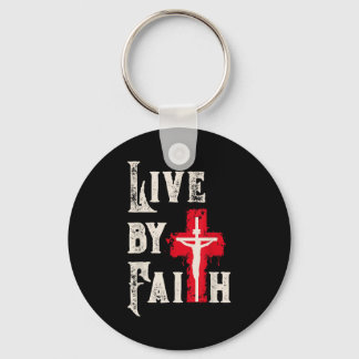 Christian Cross Scripture Live By Faith  Key Ring