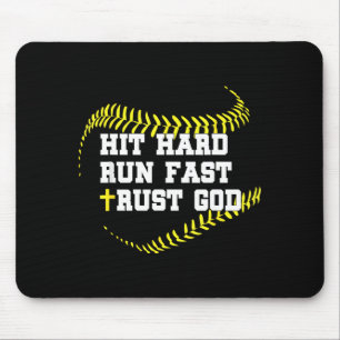 Christian Cross Softball Hit Hard Run Fast Trust Mouse Pad