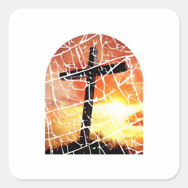 Christian Cross Square Sticker (Front)
