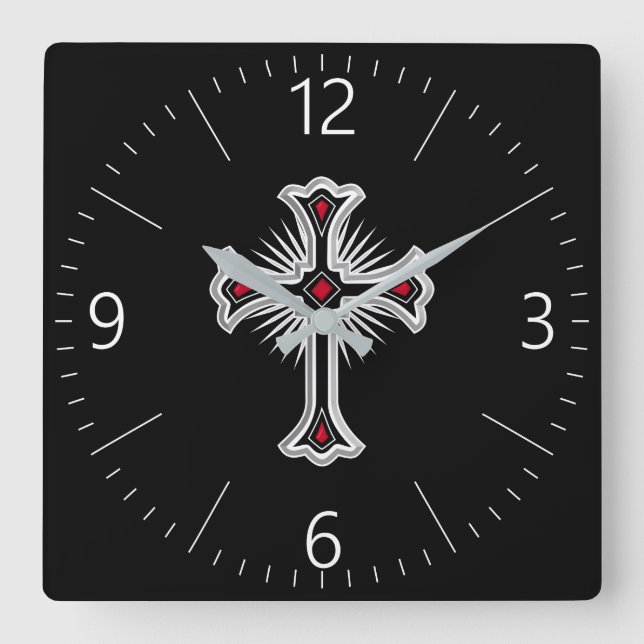 Christian cross square wall clock (Front)