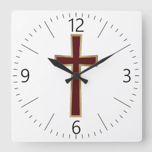 Christian cross square wall clock