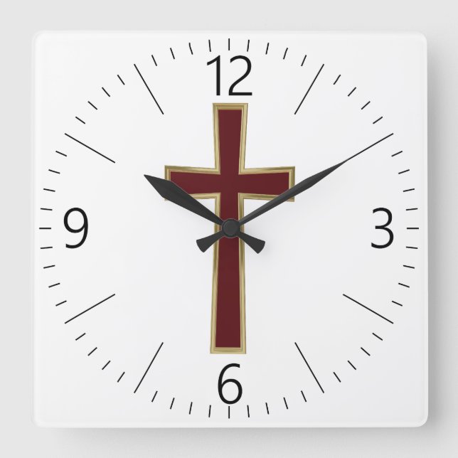 Christian cross square wall clock (Front)