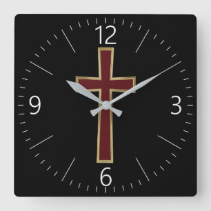 Christian cross square wall clock