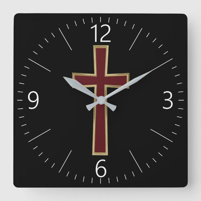 Christian cross square wall clock (Front)