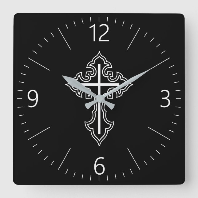 Christian cross square wall clock (Front)