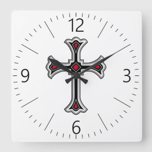 Christian cross square wall clock