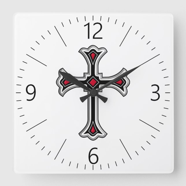 Christian cross square wall clock (Front)