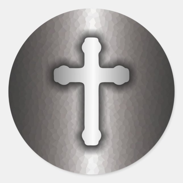 Christian Cross (Steel) Classic Round Sticker (Front)