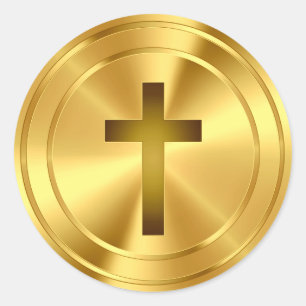 Christian Cross Symbol - gold Classic Round Sticker