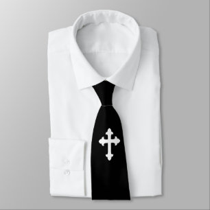 Christian Cross Symbol White Black Tie
