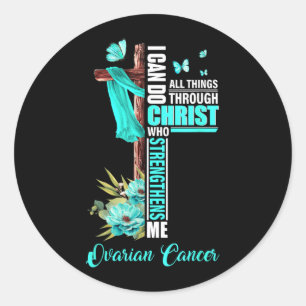 Christian Cross Teal Ribbon Survivor Fighter Classic Round Sticker