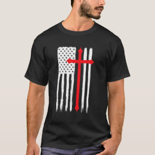Christian Cross Usa American Flag Religious Religi T-Shirt