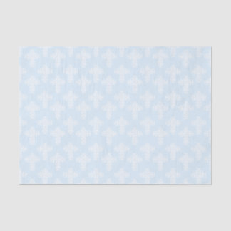 Christian Cross White on Blue Damask Pattern Tissue Paper