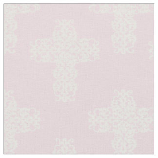 Christian Cross White on Pink Damask Pattern Fabric