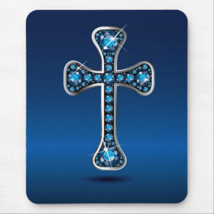 Christian Cross with "Aquamarine" Stones Mouse Pad